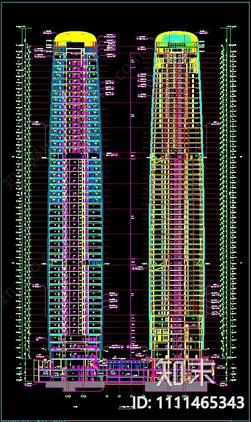 成都金融城双子塔cad施工图下载【ID:1111465343】