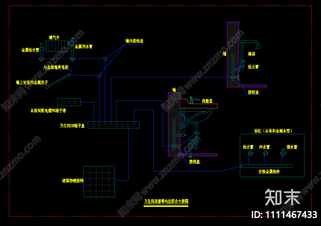 卫生间局部等电位联合大样图cad施工图下载【ID:1111467433】