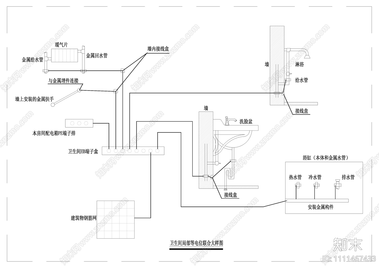 卫生间局部等电位联合大样图cad施工图下载【ID:1111467433】