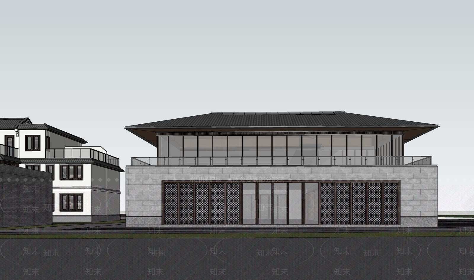 新中式售楼处建筑SU模型下载【ID:1111473343】