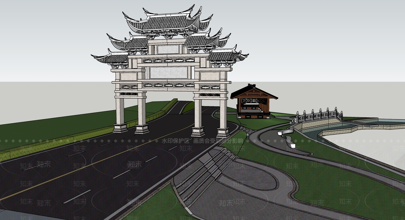 中式牌坊牌楼SU模型下载【ID:1111479639】