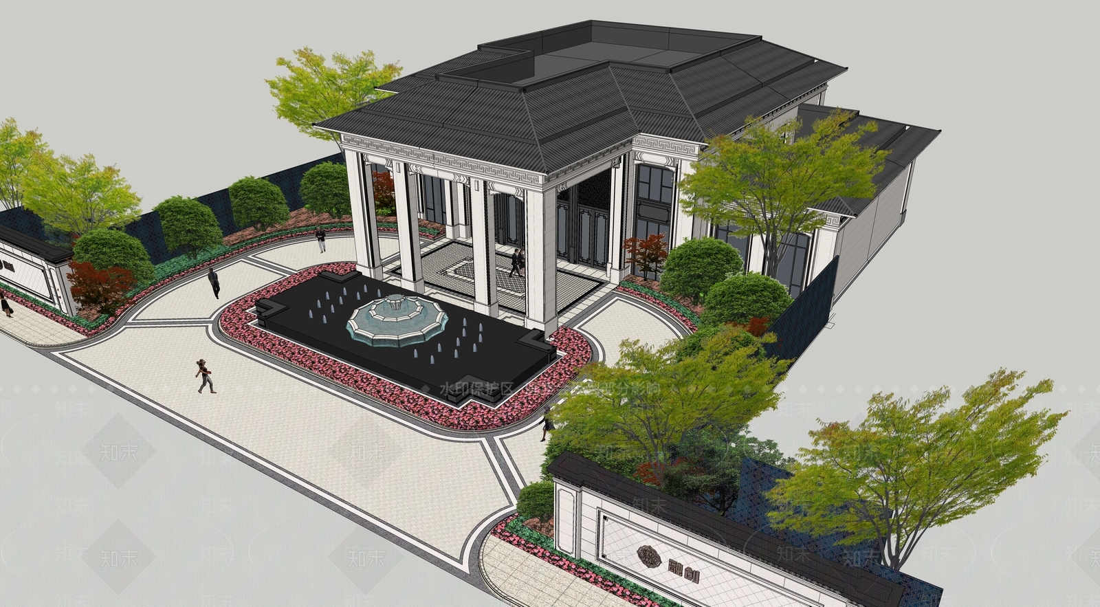 古典售楼处建筑SU模型下载【ID:1111480450】