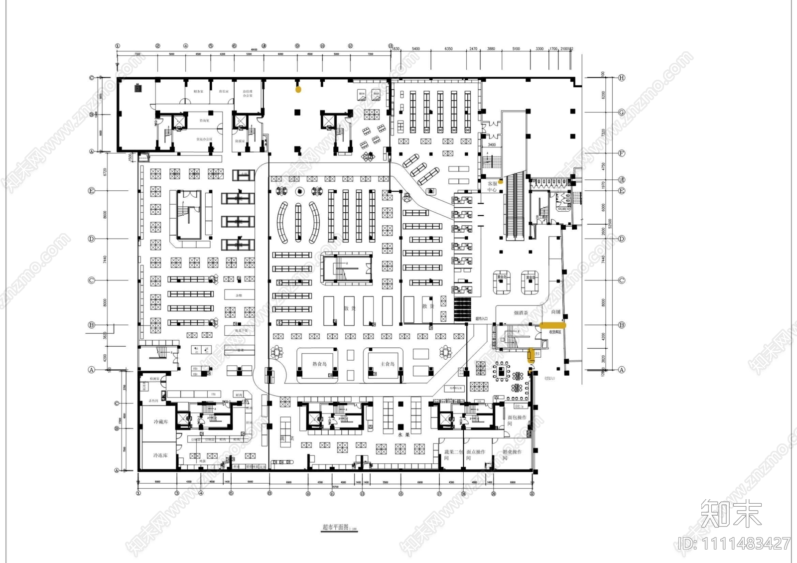 超市平面布局图施工图下载【ID:1111483427】