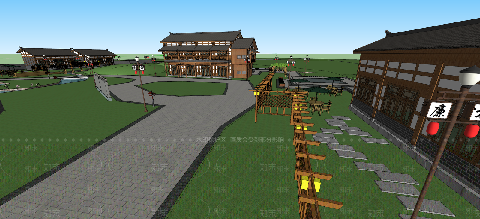 中式美丽乡村SU模型下载【ID:1111484330】