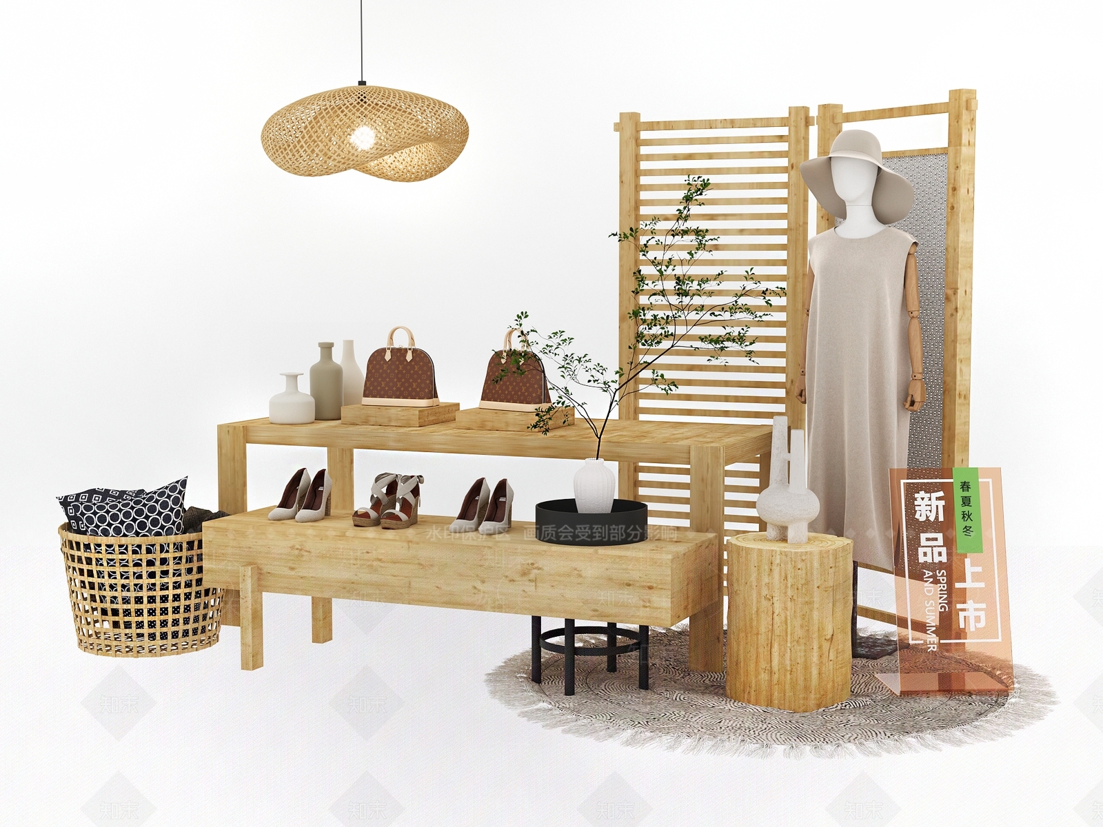 现代服装箱包店展台SU模型下载【ID:1111487243】