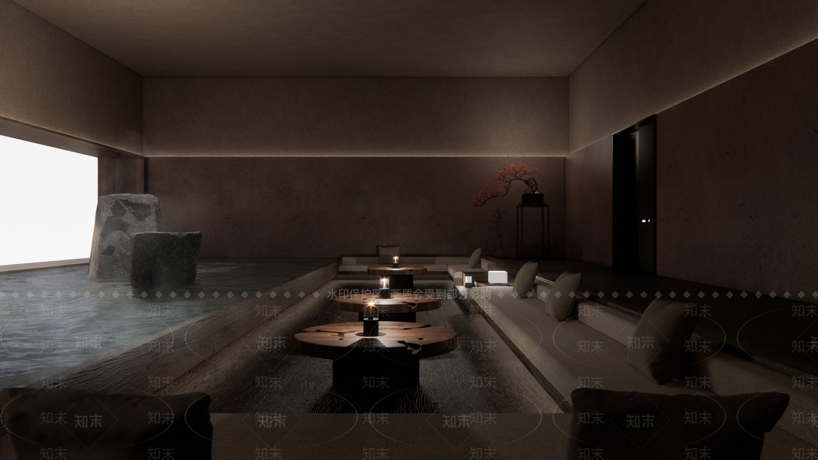 现代度假酒店临水休息区SU模型下载【ID:1111490797】