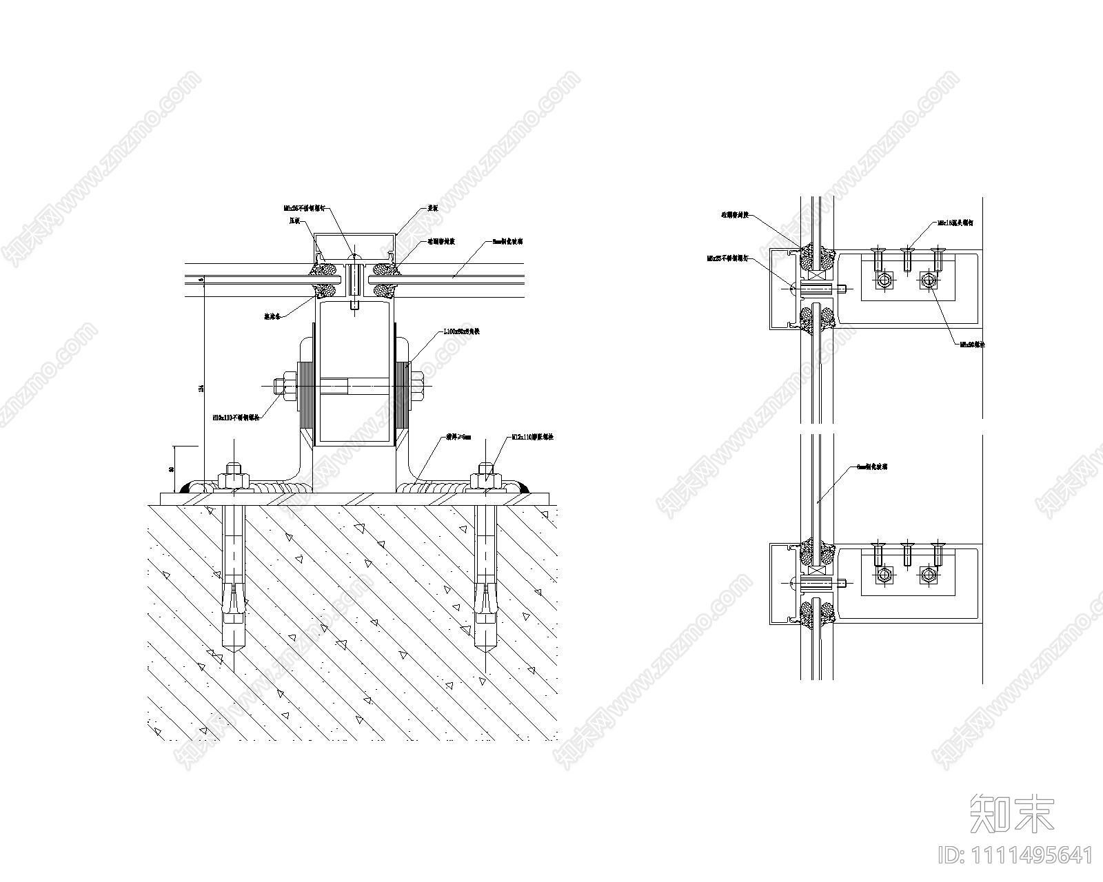 玻璃幕墙​隔断雨棚节点大样详图施工图下载【ID:1111495641】