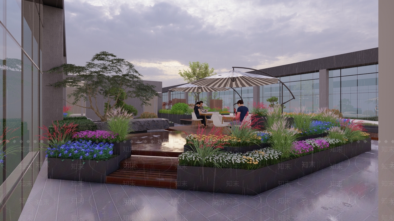 现代屋顶花园SU模型下载【ID:1111498809】