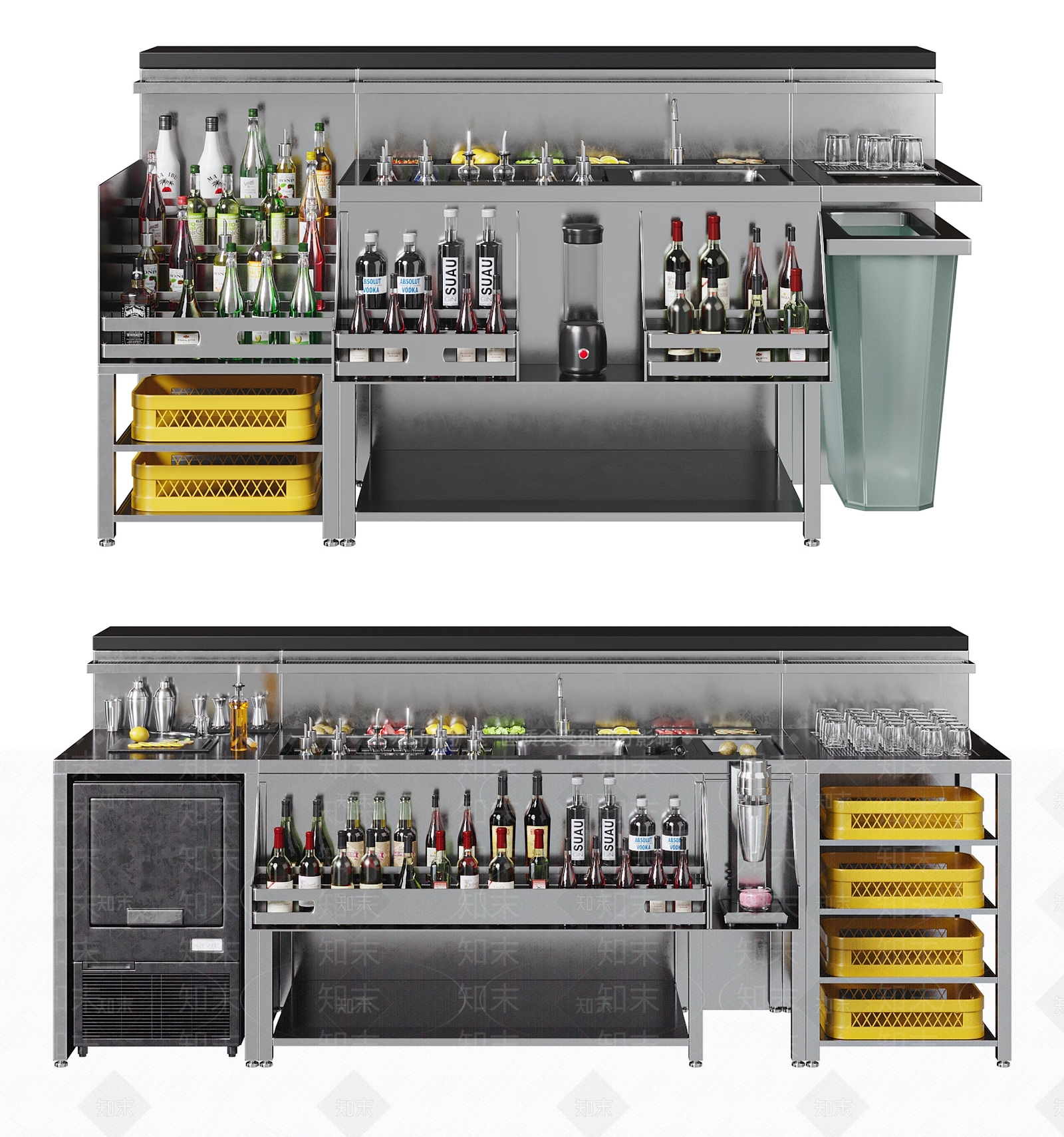 现代酒吧不锈钢操作台3D模型下载【ID:1111503445】