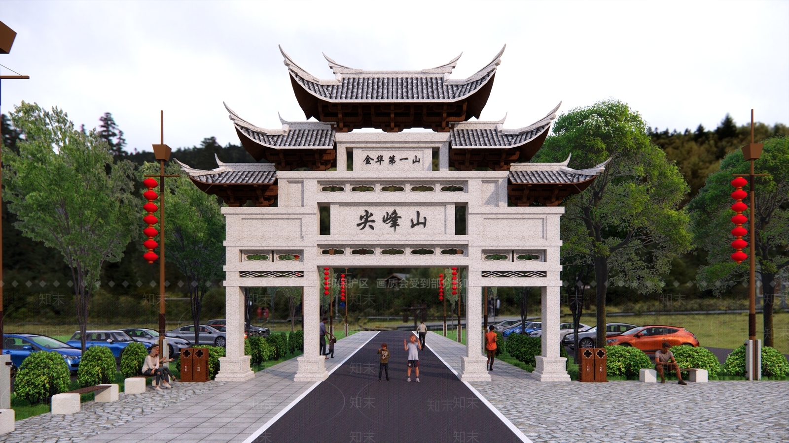 中式牌坊牌楼SU模型下载【ID:1111518536】