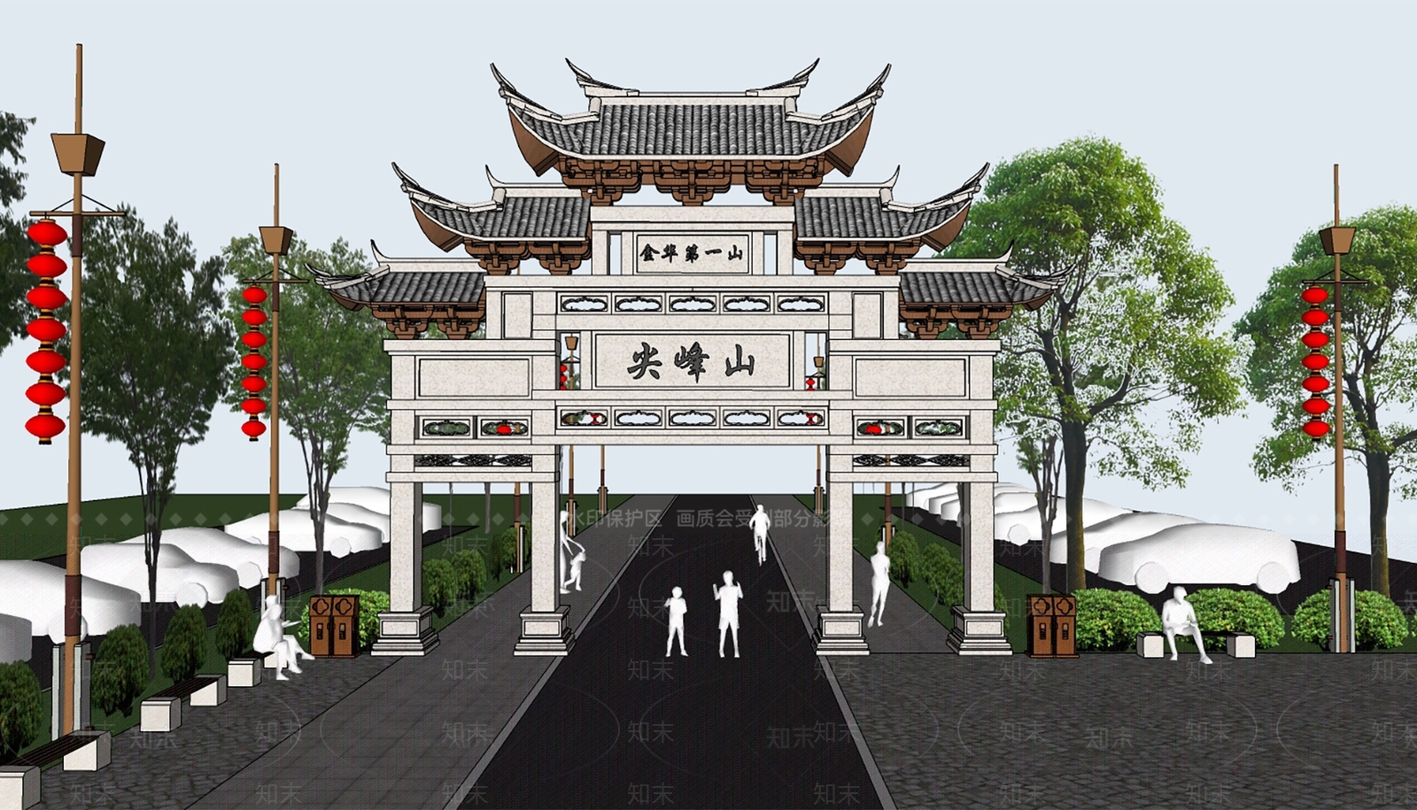 中式牌坊牌楼SU模型下载【ID:1111518536】