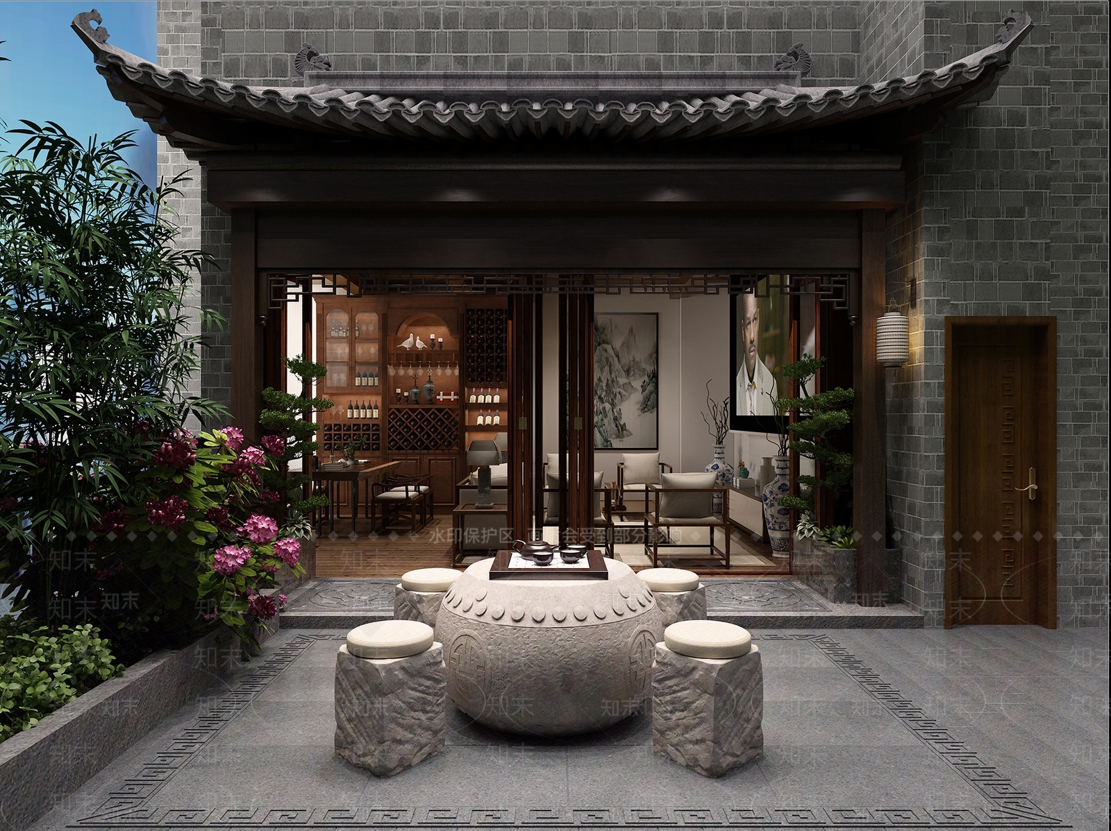 新中式别墅阳台SU模型下载【ID:1111519790】