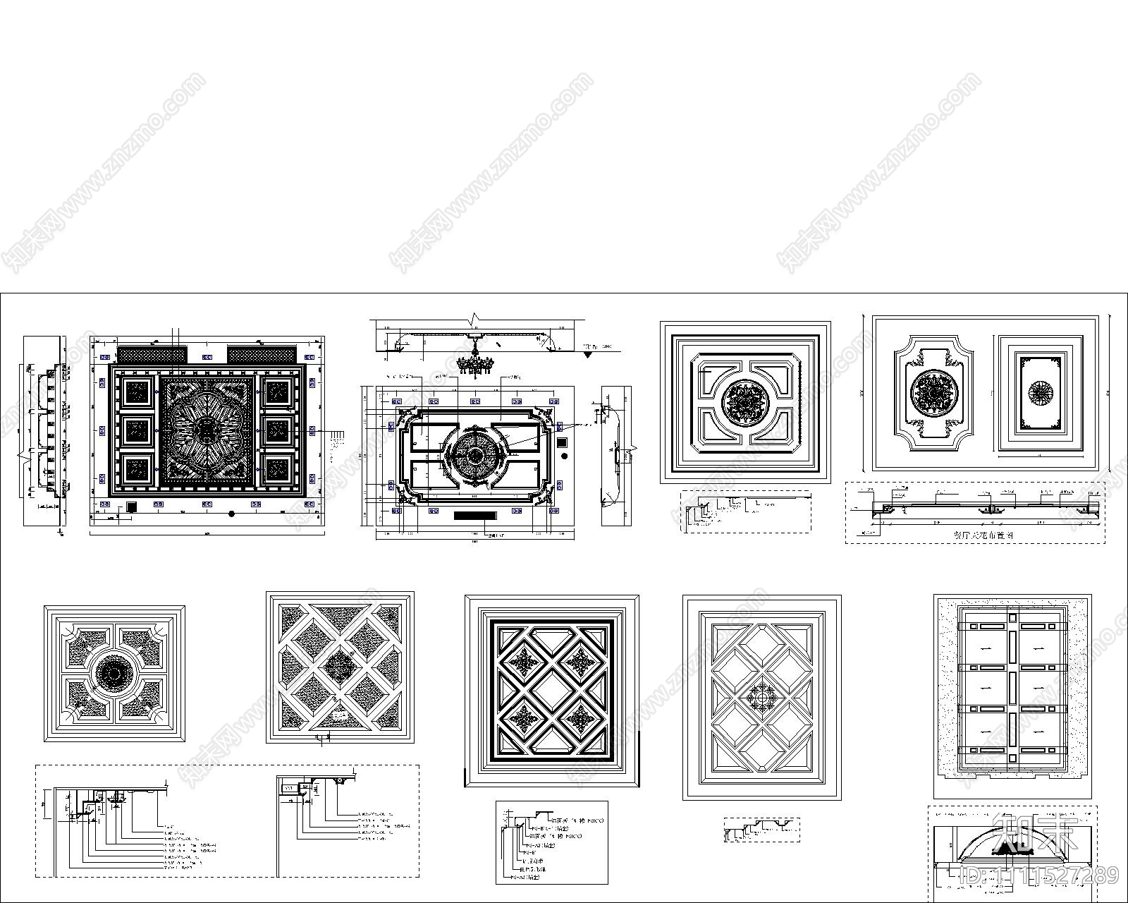 中式天花吊顶图块施工图下载【ID:1111527289】