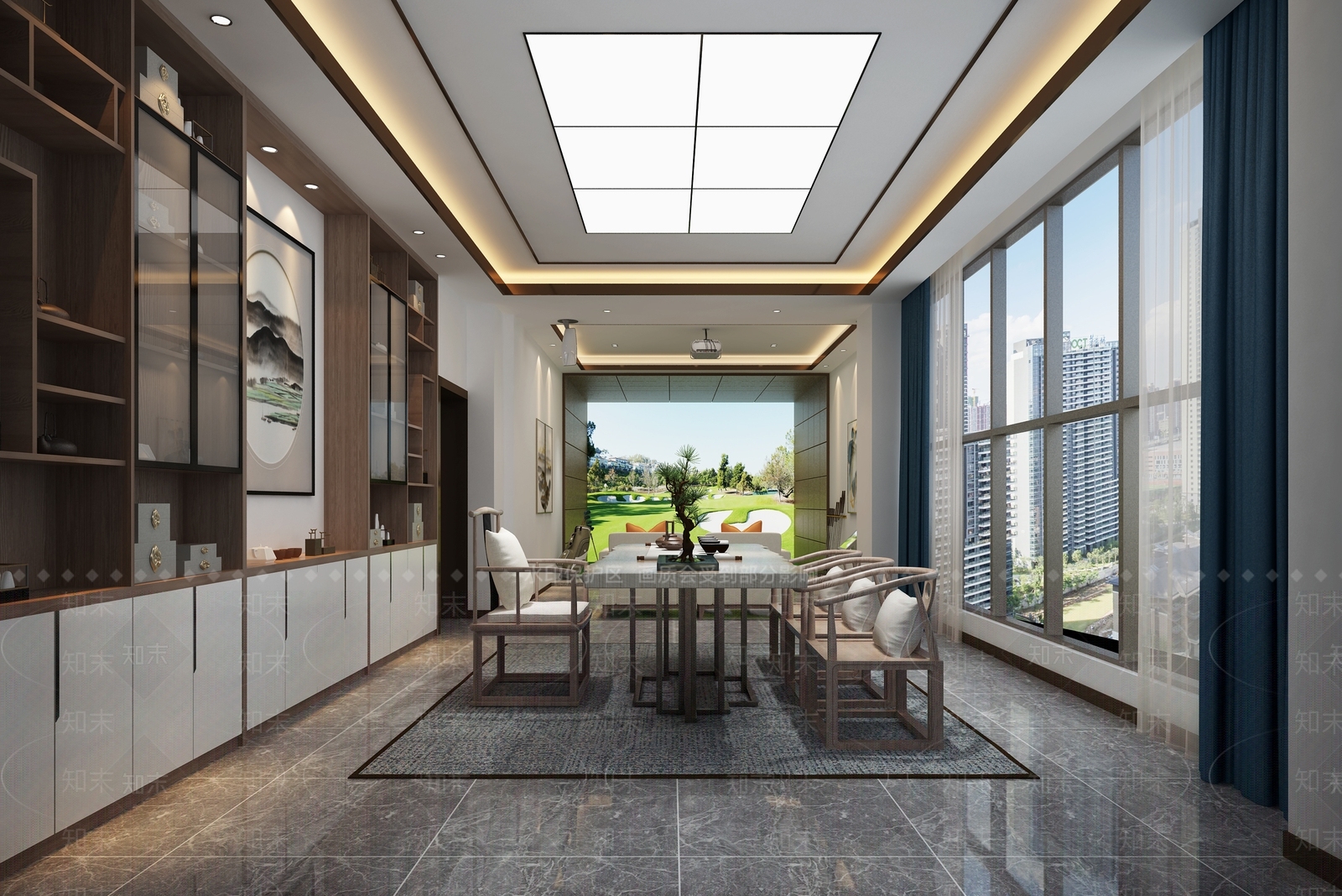 新中式室内高尔夫3D模型下载【ID:1111529957】