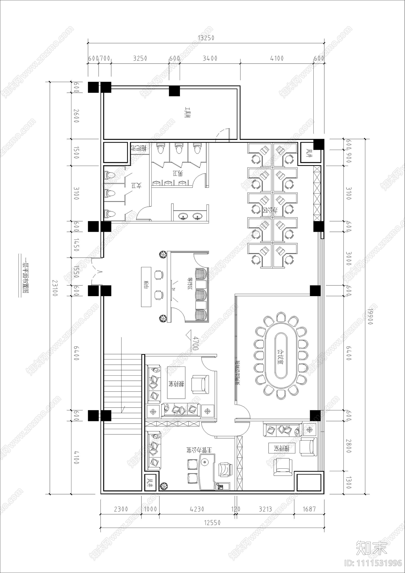 现代办公空间平面布置图cad施工图下载【ID:1111531996】