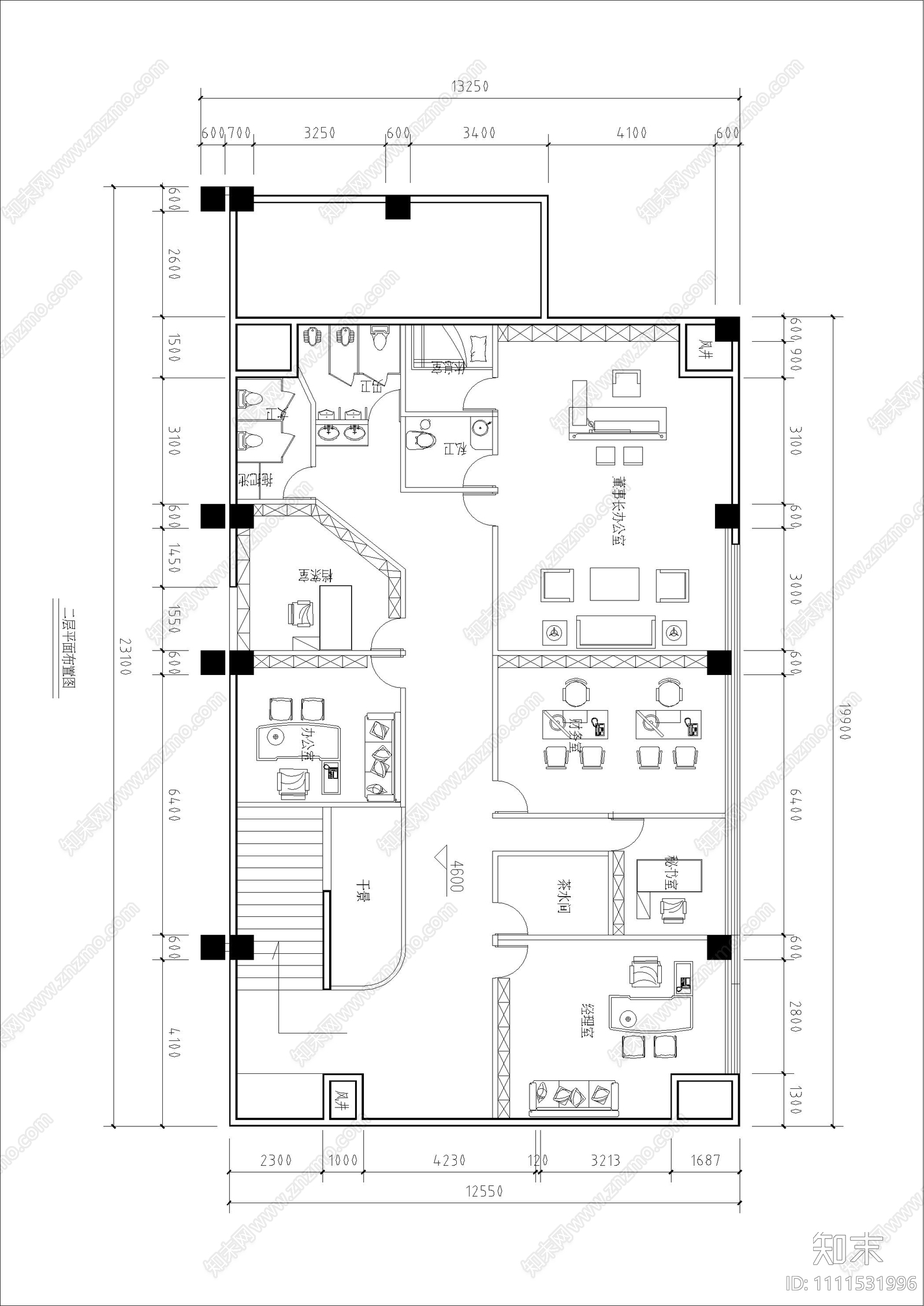 现代办公空间平面布置图cad施工图下载【ID:1111531996】