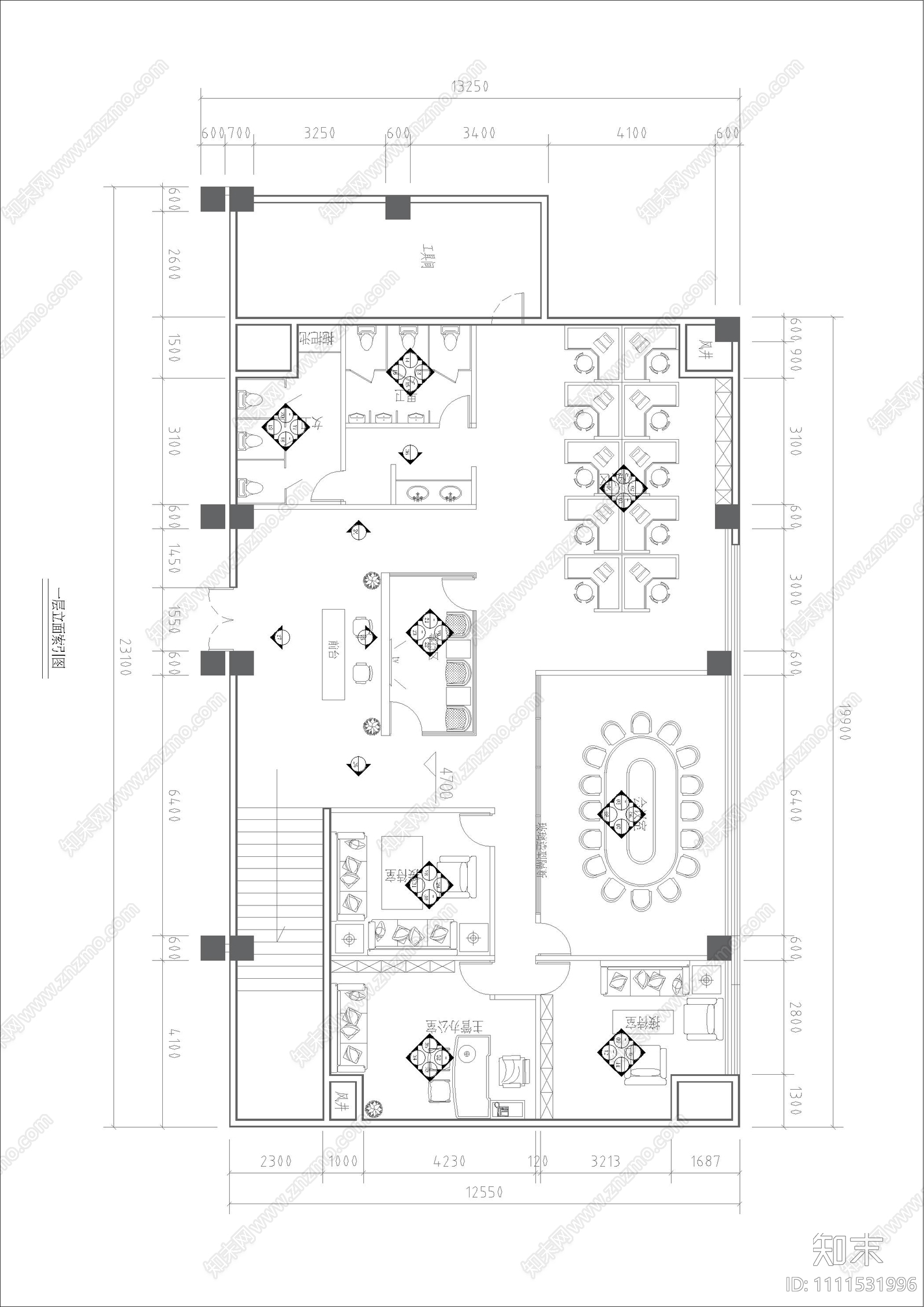 现代办公空间平面布置图cad施工图下载【ID:1111531996】