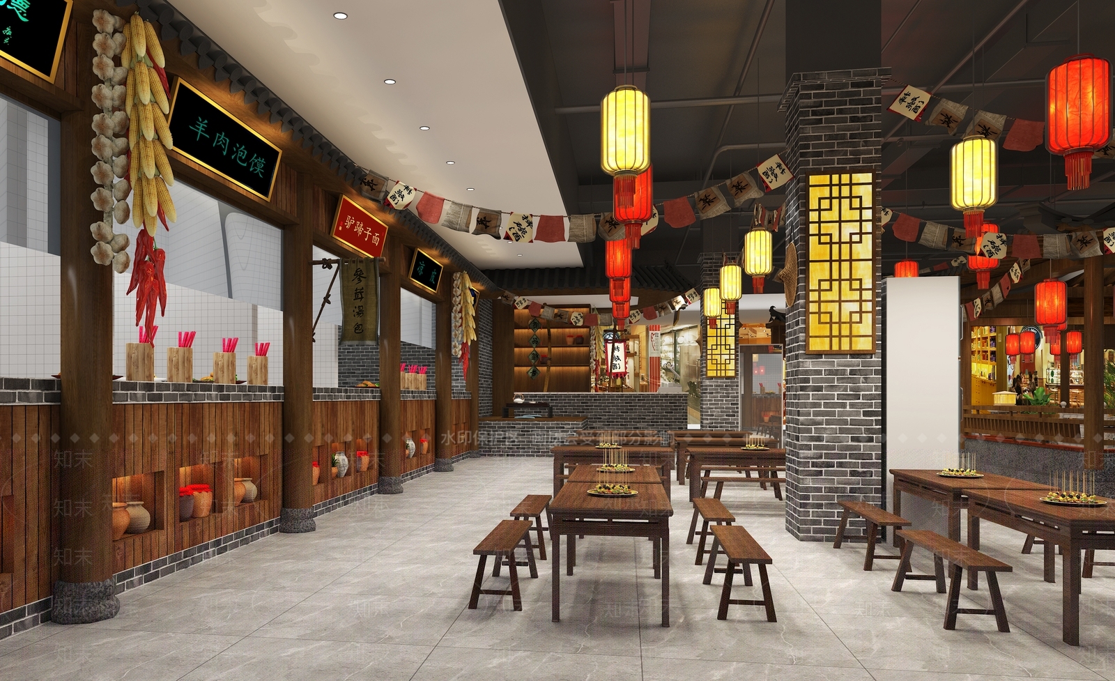 中式美食广场3D模型下载【ID:1111532457】