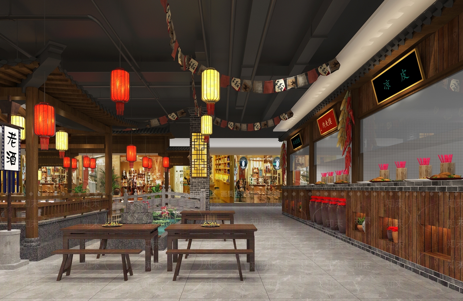 中式美食广场3D模型下载【ID:1111532457】