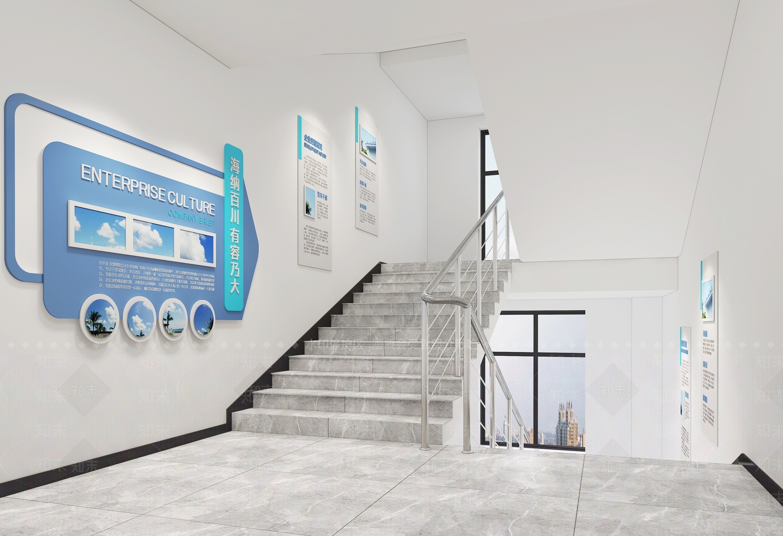 现代办公室楼梯过道3D模型下载【ID:1111532239】