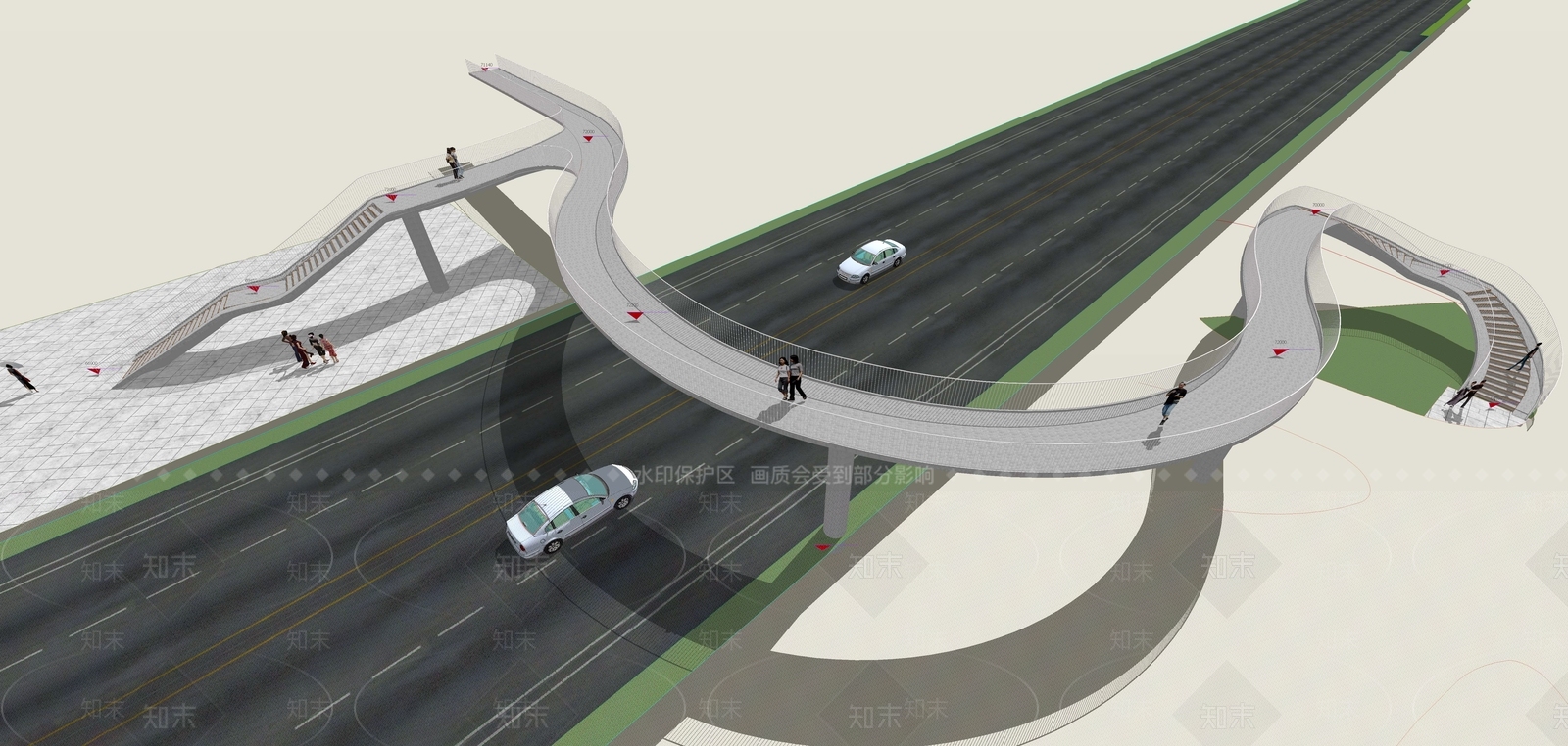 现代人行天桥SU模型下载【ID:1111537672】