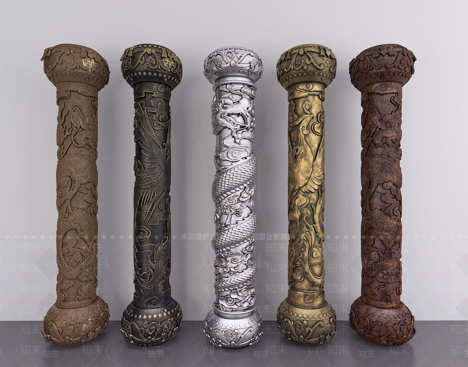 中式龙雕铜柱3D模型下载【ID:1111539584】