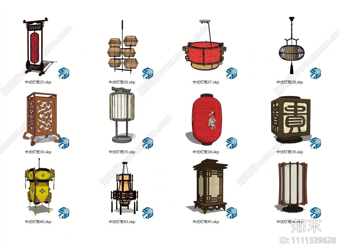 中式灯笼SU模型下载【ID:1111539628】