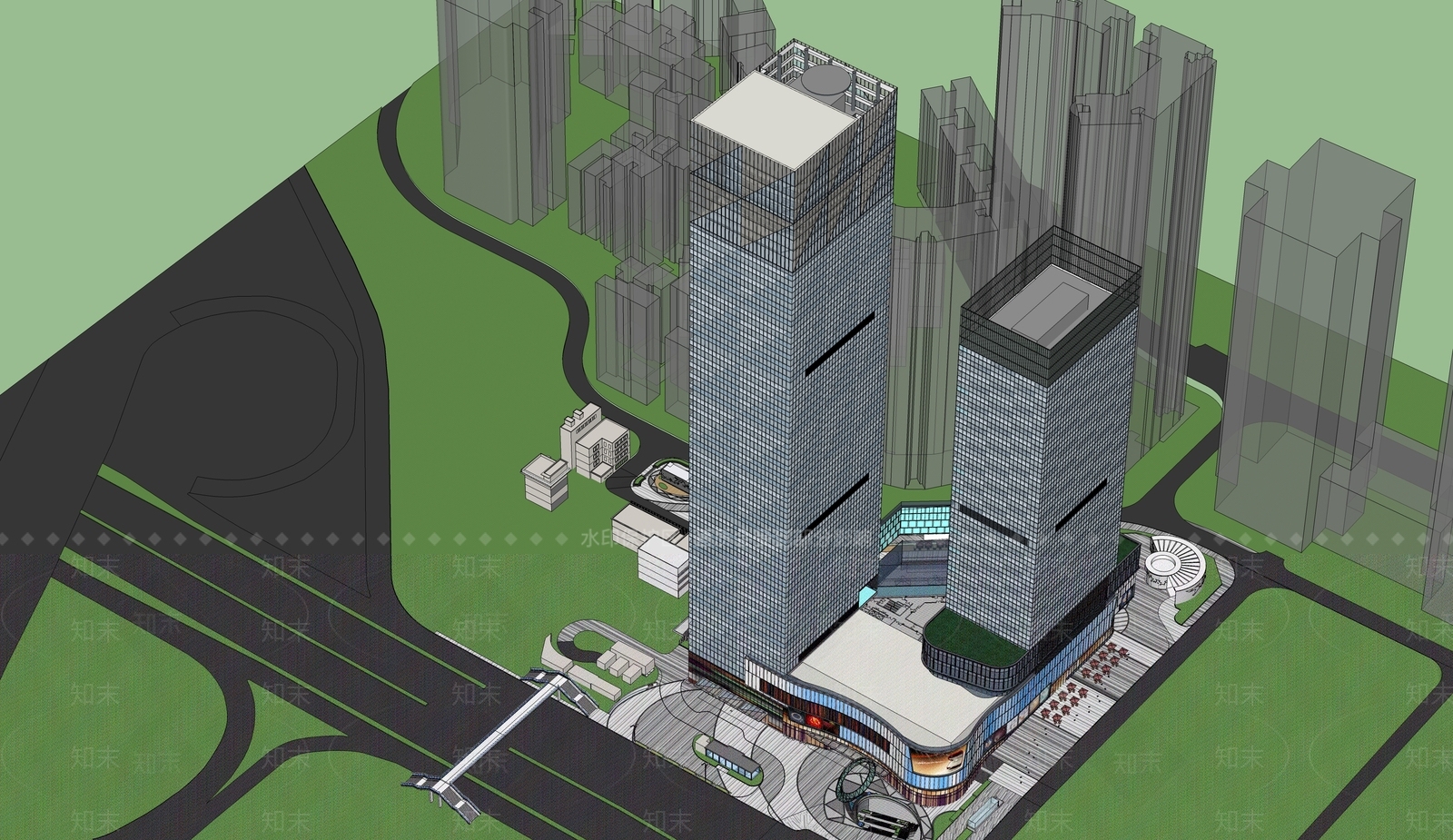 商场建筑SU模型精品下载_SketchUp模型_知末网
