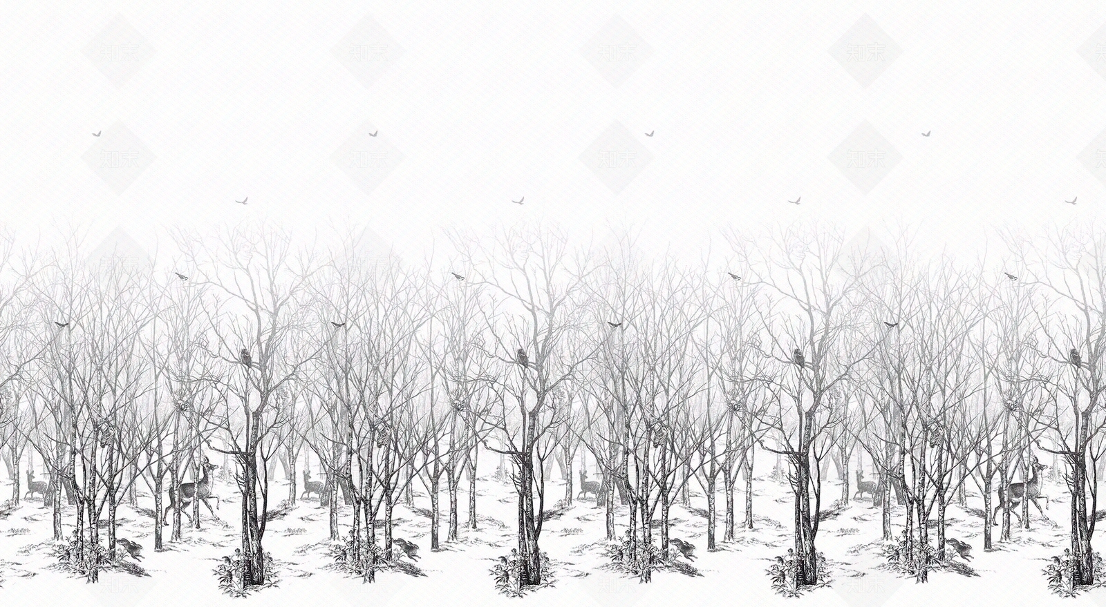 黑白树木树枝壁纸壁画贴图下载【ID:1111568850】
