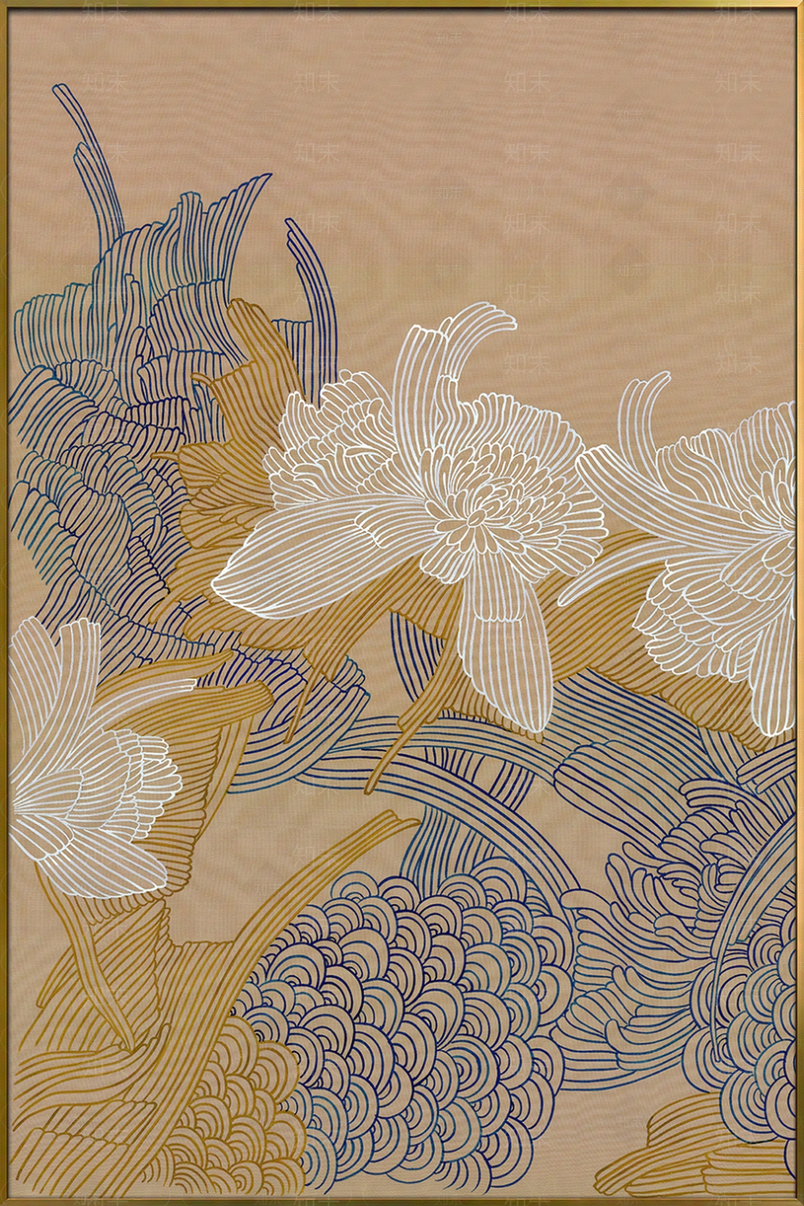 中式牡丹花装饰画贴图下载【ID:1111570234】