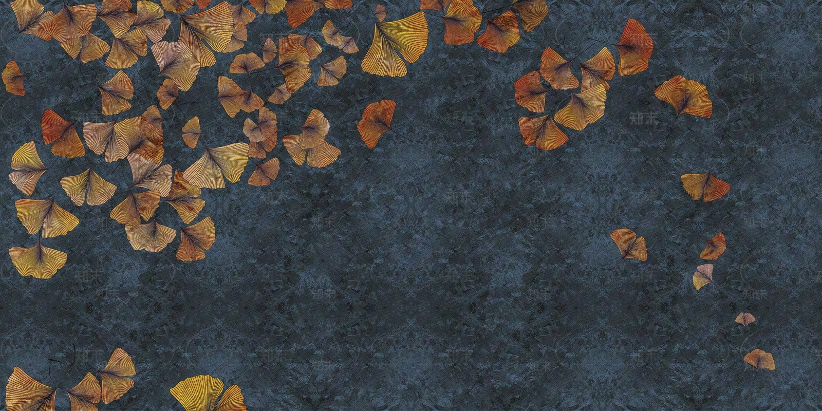 蓝色中式复古枫叶壁画贴图下载【ID:1111574568】