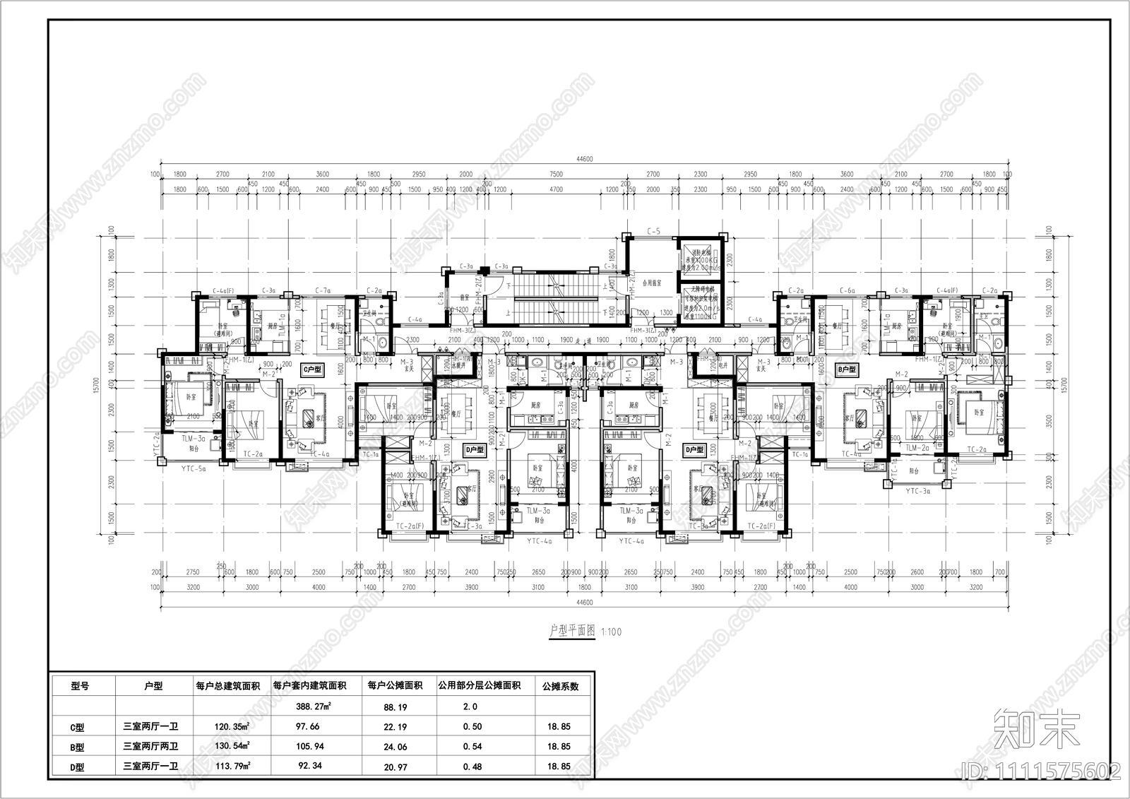 高层建筑住宅平面cad施工图下载【ID:1111575602】