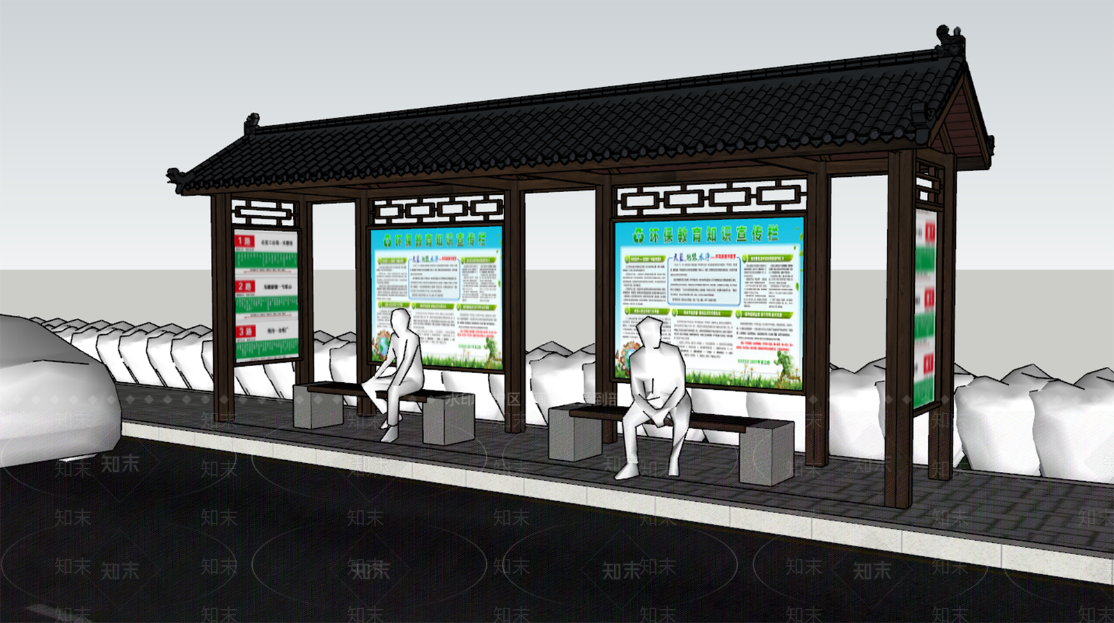 中式公交站台SU模型下载【ID:1111578174】