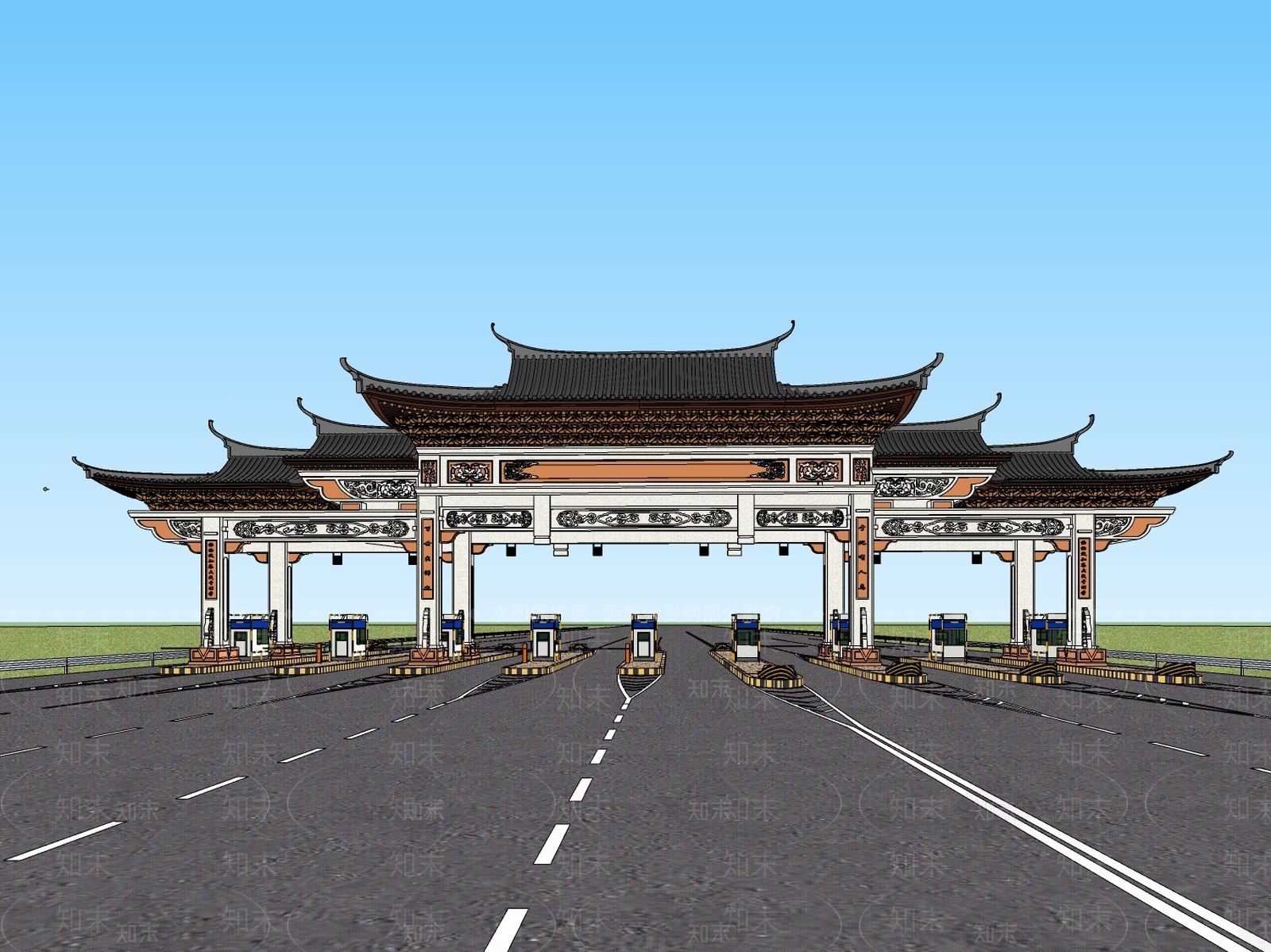 中式收费站SU模型下载【ID:1111585237】