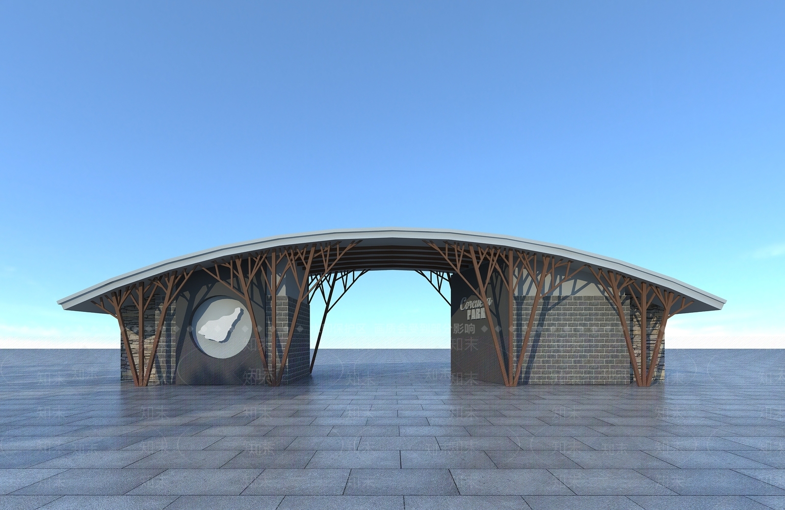 新中式公园大门3D模型下载【ID:1111586869】