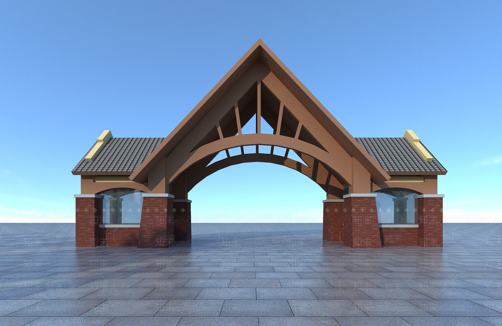 新中式公园大门3D模型下载【ID:1111586848】