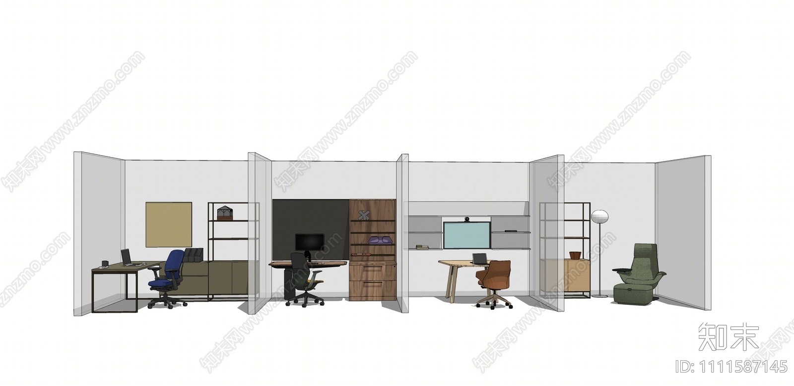 现代办公桌椅组合SU模型下载【ID:1111587145】