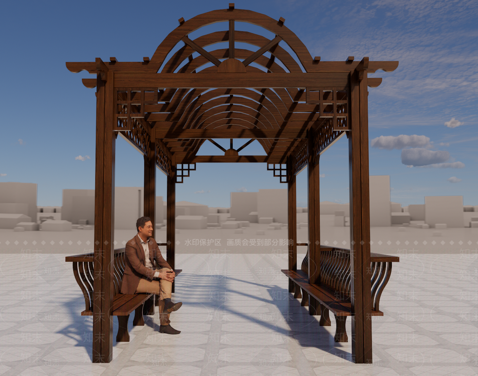 欧式防腐木廊架SU模型下载【ID:1111587560】