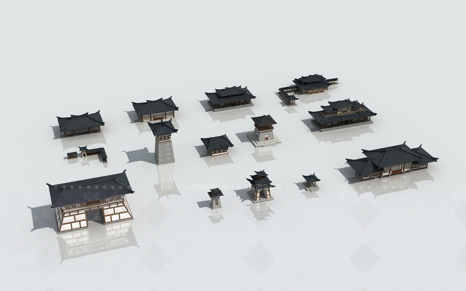 中式门楼3D模型下载【ID:1111593704】