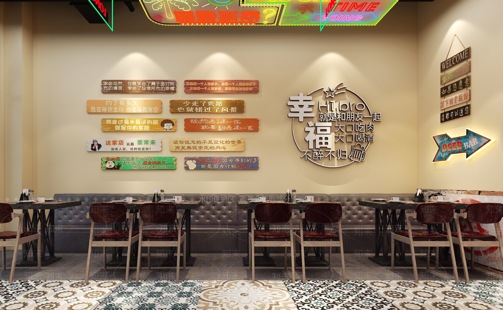 现代复古烧烤店3D模型下载【ID:1111593588】