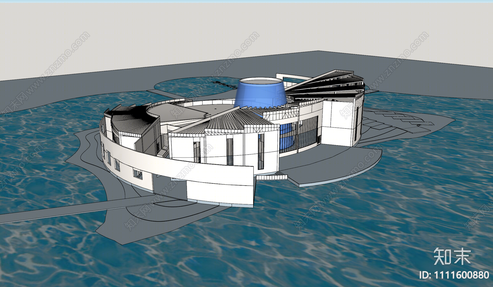 现代博物馆建筑SU模型下载【ID:1111600880】