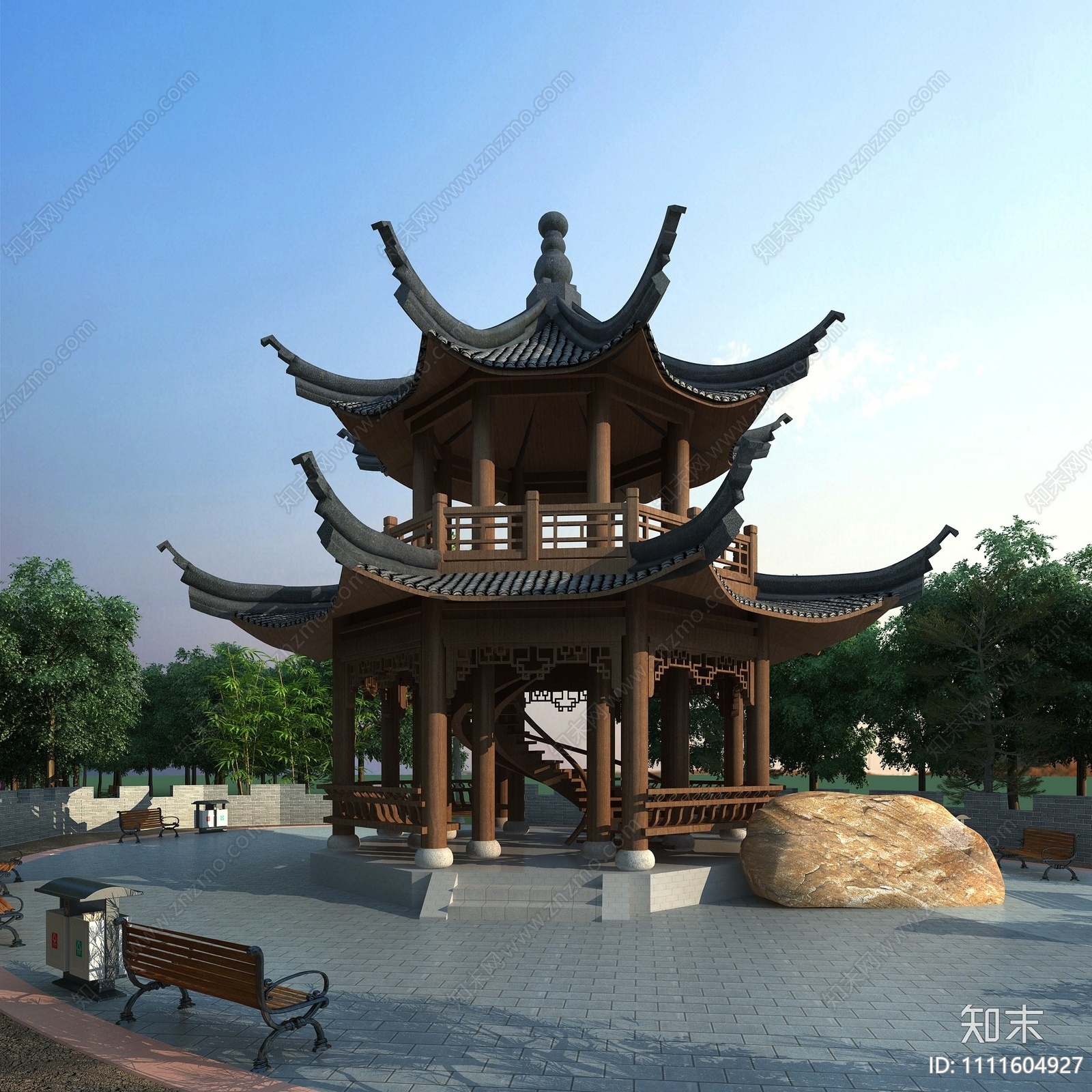 中式六角亭3D模型下载【ID:1111604927】