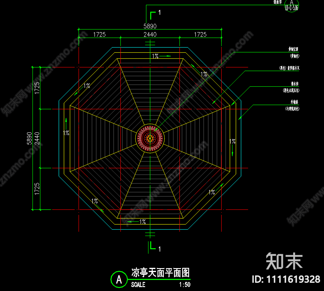 欧式古典八角景观亭施工图cad施工图下载【ID:1111619328】