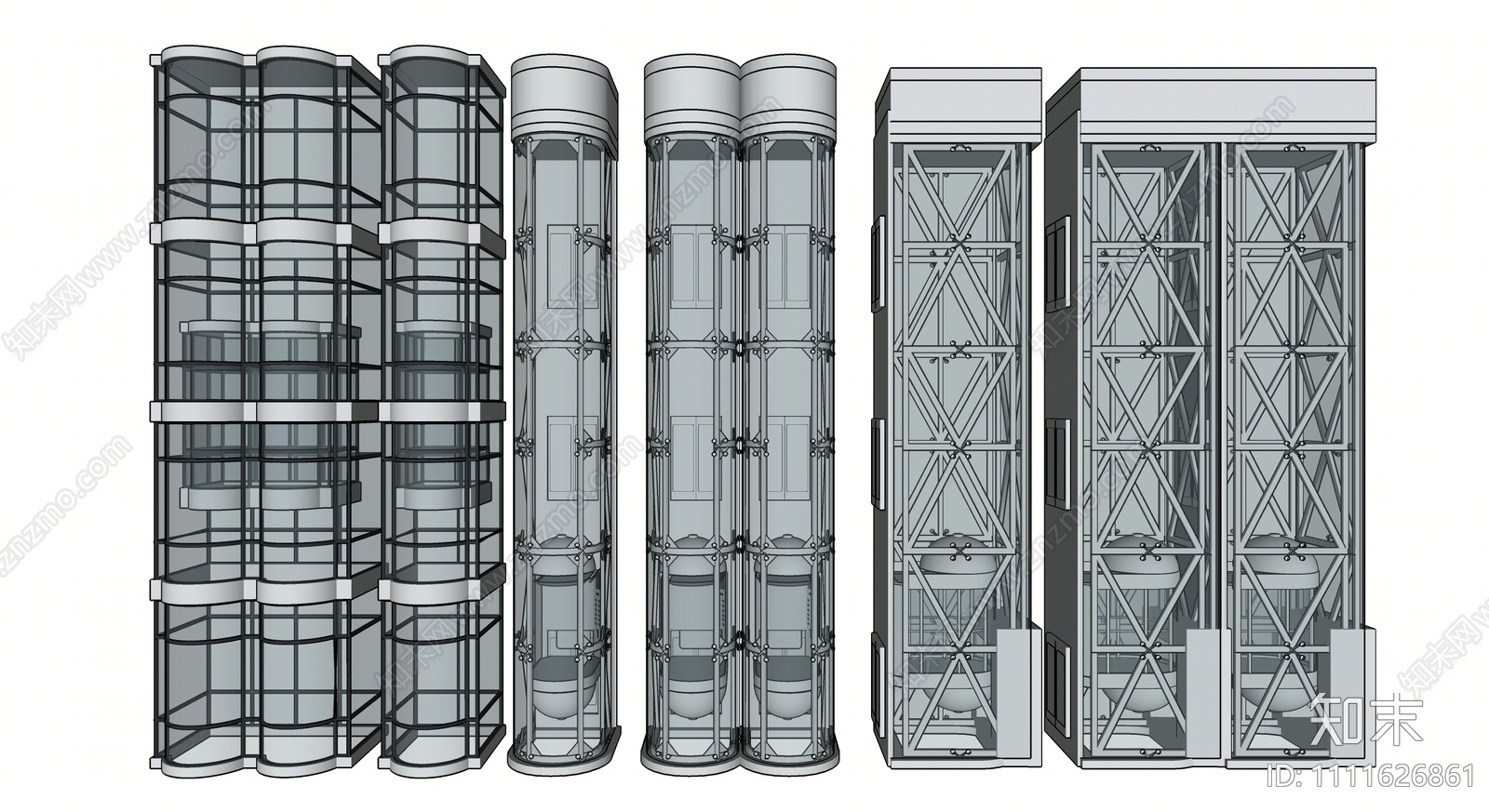 现代观光电梯组合SU模型下载【ID:1111626861】