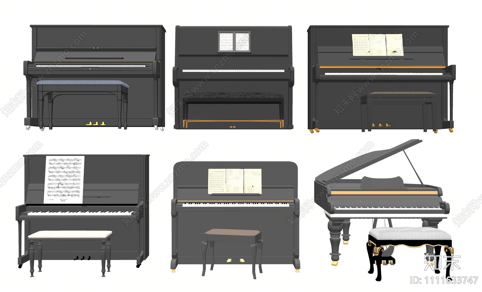 现代钢琴组合SU模型下载【ID:1111633747】