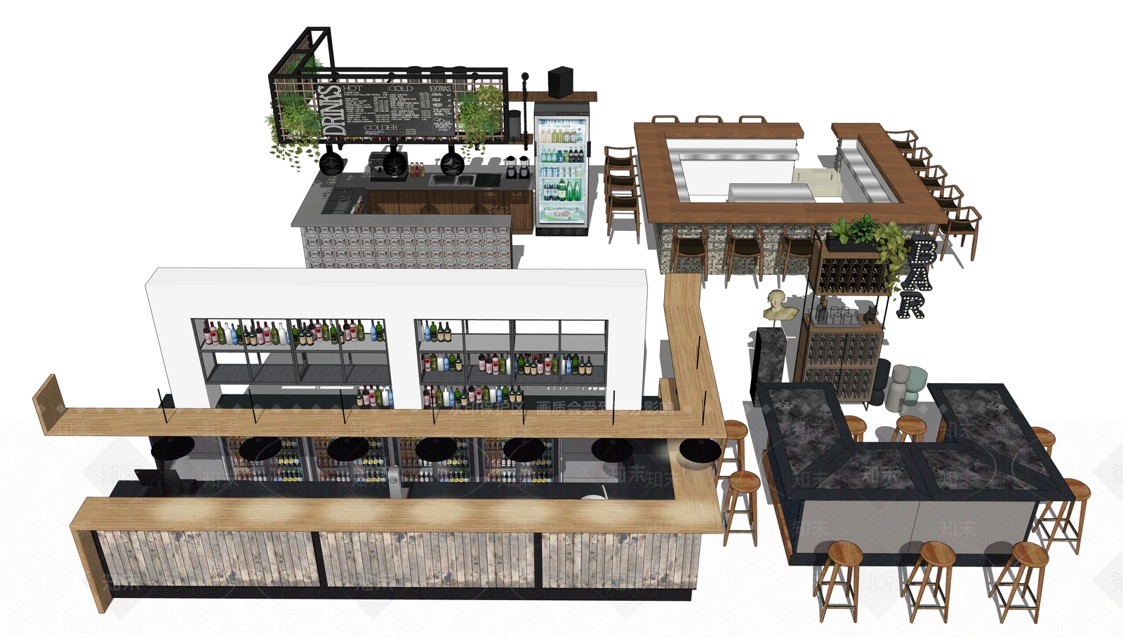 现代酒吧吧台SU模型下载【ID:1111635134】