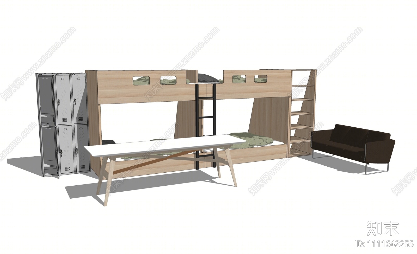 现代宿舍双层床SU模型下载【ID:1111642255】