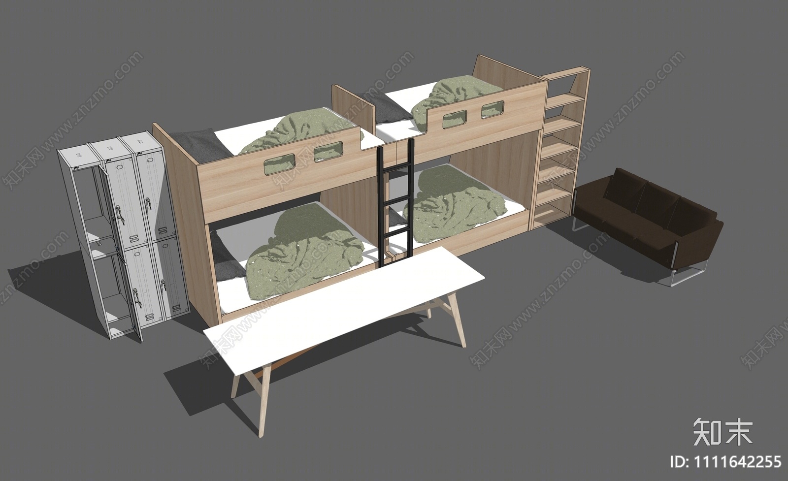 现代宿舍双层床SU模型下载【ID:1111642255】