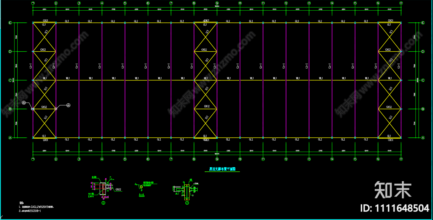 96x30m跨单层轻钢结构厂房结构基础屋面平面布置图施工图下载【ID:1111648504】