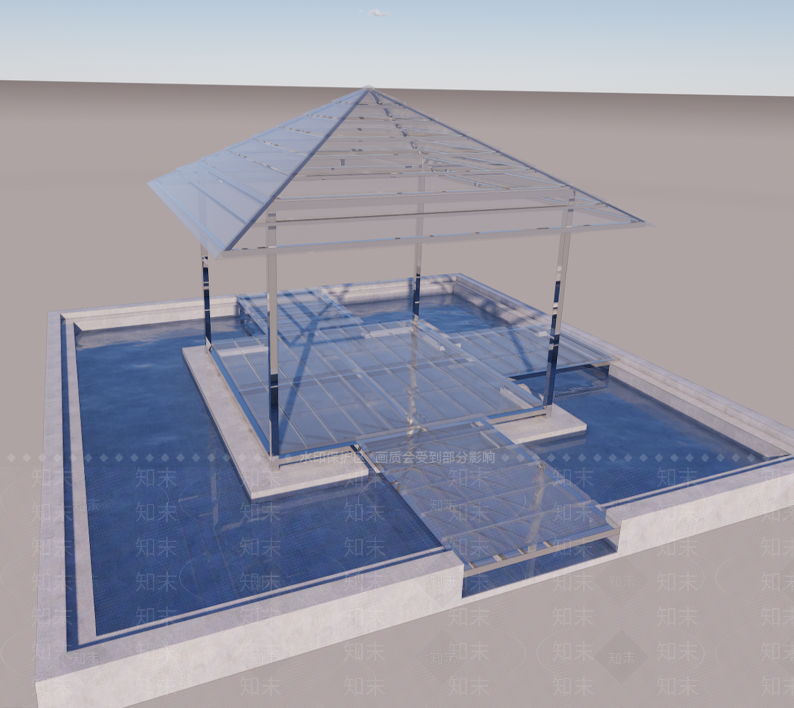 现代玻璃亭子SU模型下载【ID:1111652947】